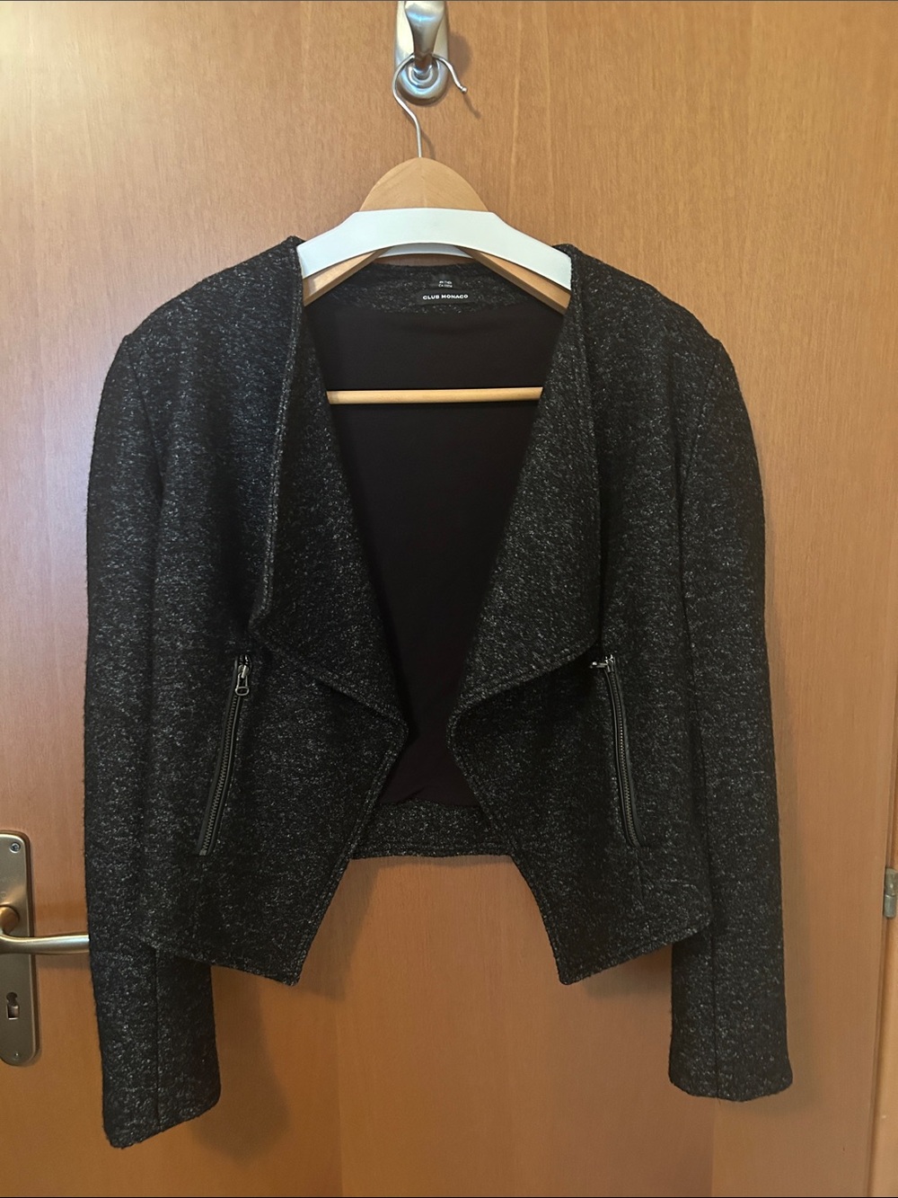 Club Monaco Black Cropped Draped Zip Jacket